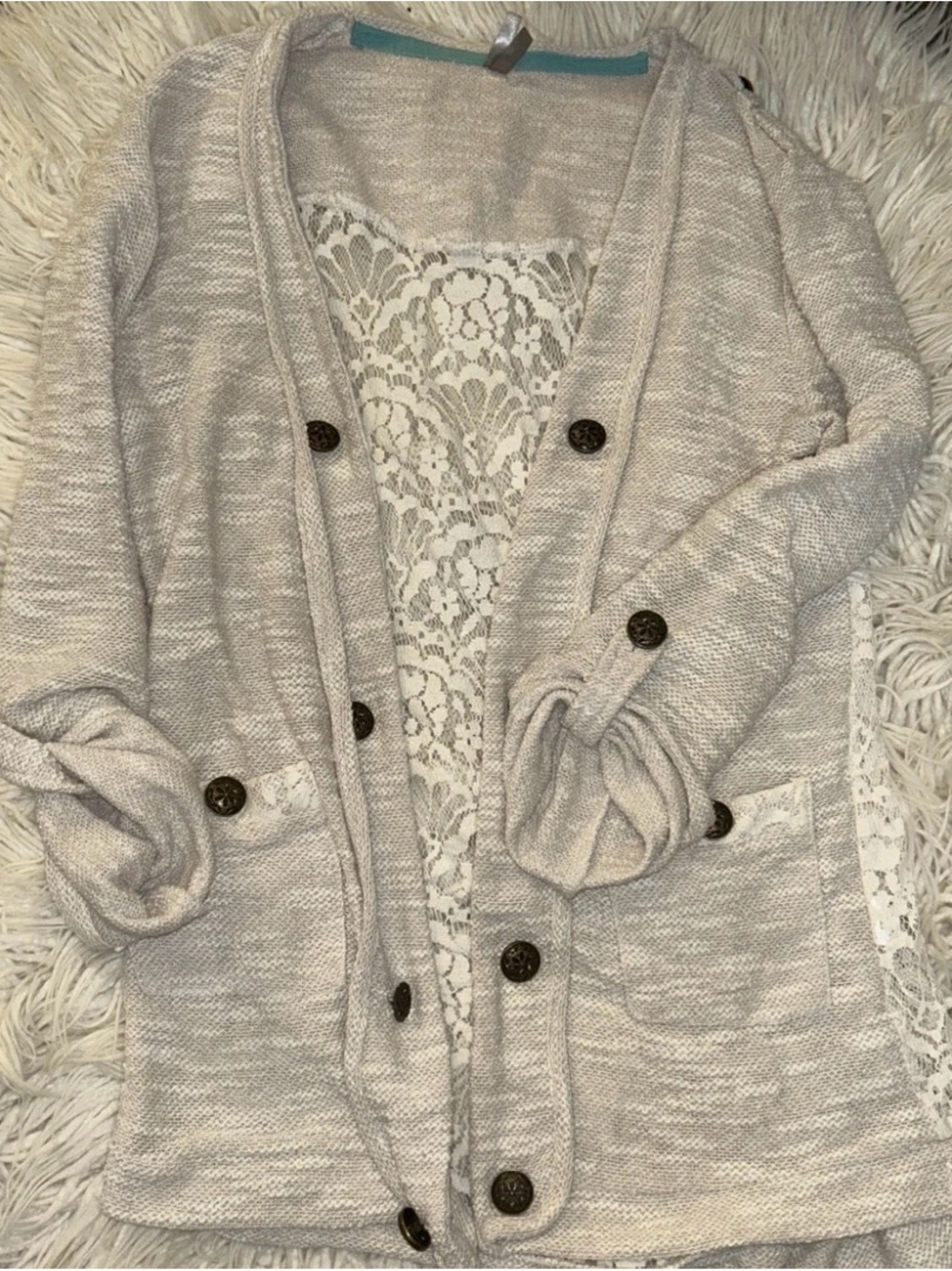 Vanity Y2K Style Lace-Back Cardigan Sweater with Cream Color throughout